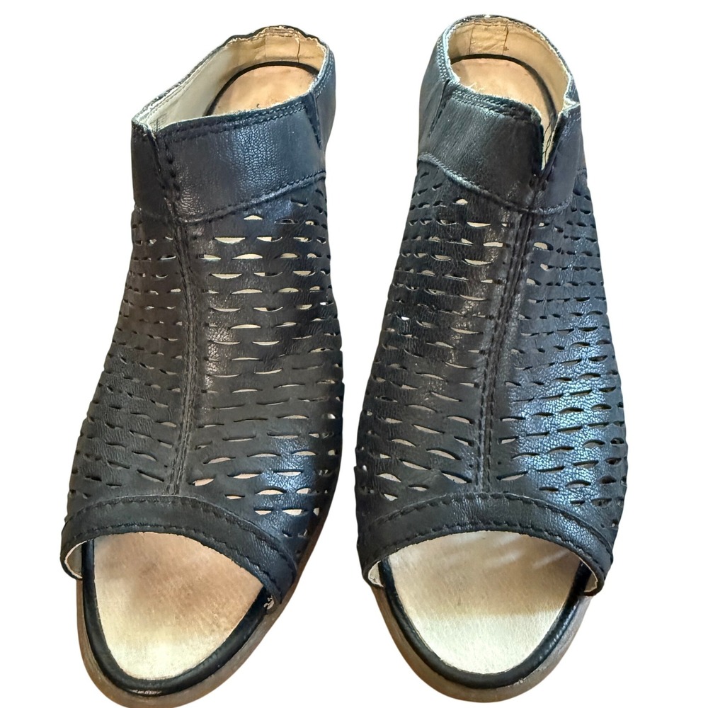 Josefโ Seibel S79212 Black Leather Cutout Peep Toe Block Heel Women's 41 / 10